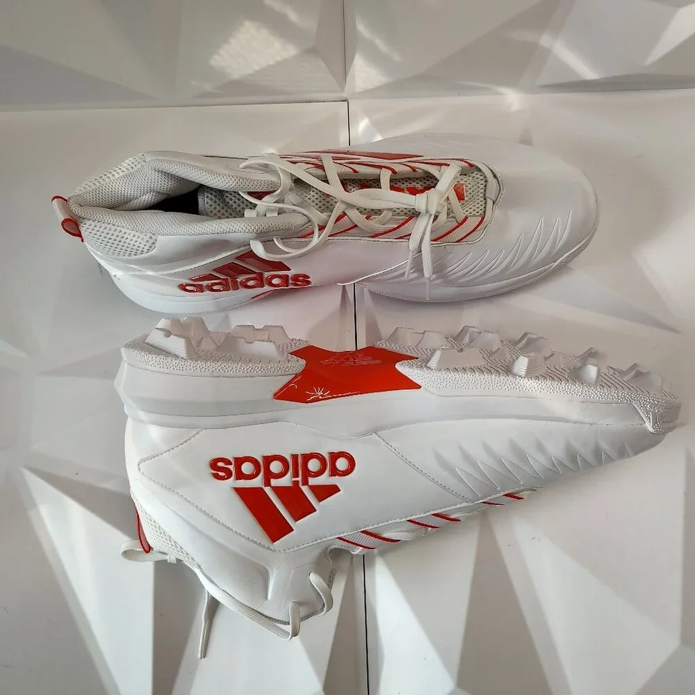 Adidas Mens Football Cleats 16 White Orange Shoe Lacrosse Nasty Mid Top Logo - Picture 8 of 11
